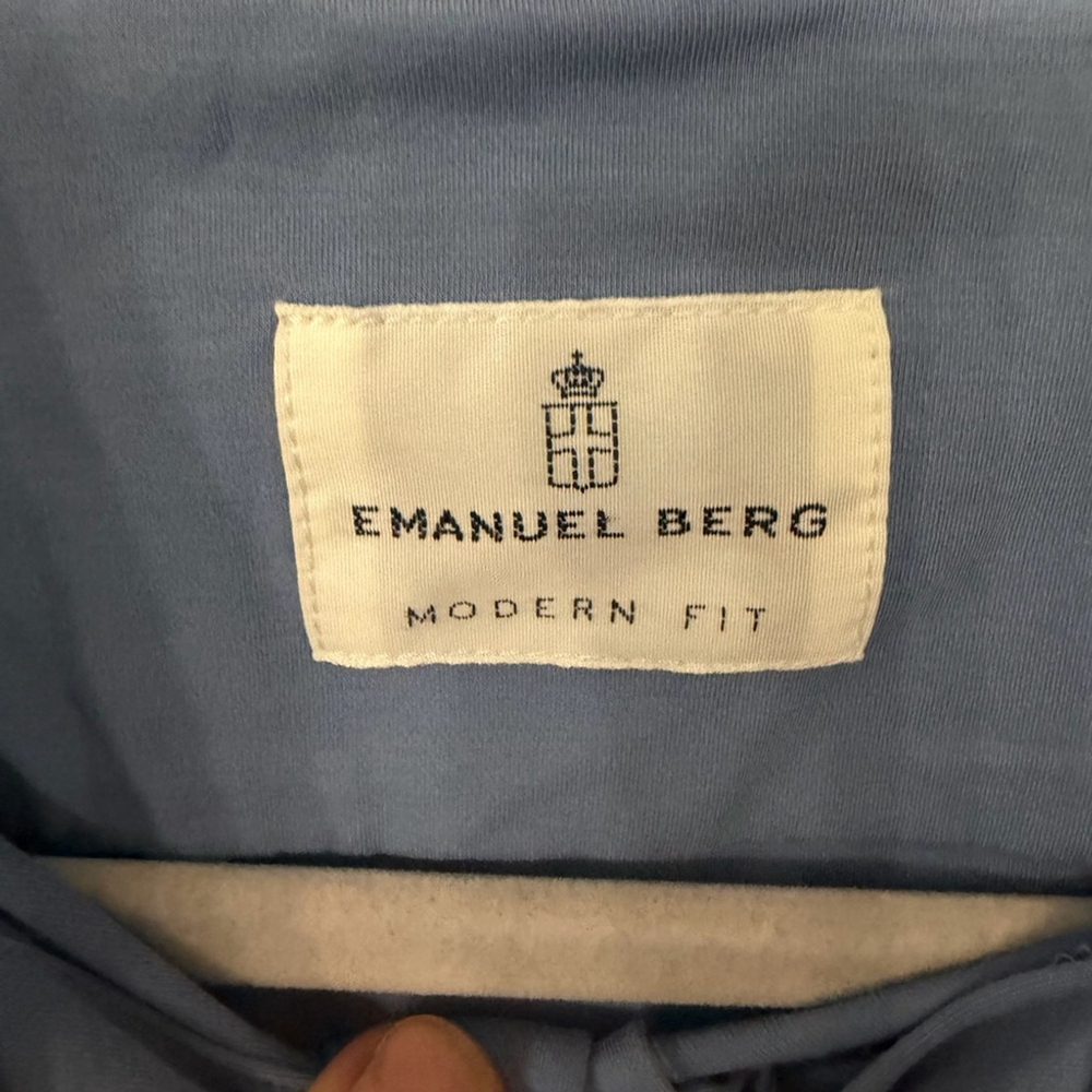 Emanuel Berg Men’s Medium 15 3/4 Light Blue Cotton Blend Stretch Button Up Shirt - Picture 2 of 7